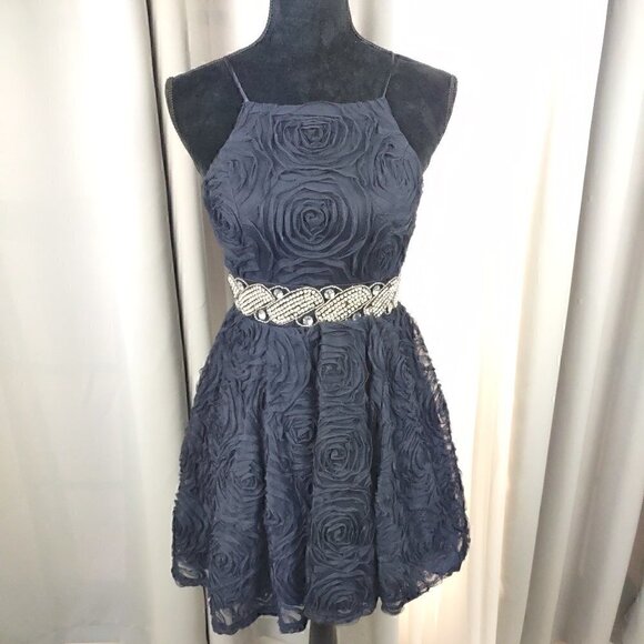 Trixxi Halter Look Rhinestone Embellished Blue Formal/Prom/Wedding Dress Size 1 - Picture 1 of 14